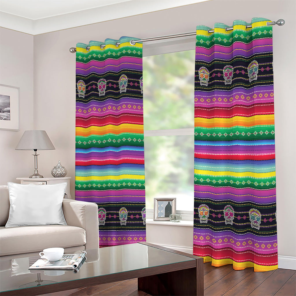 Sugar Skull Mexican Serape Pattern Print Extra Wide Grommet Curtains