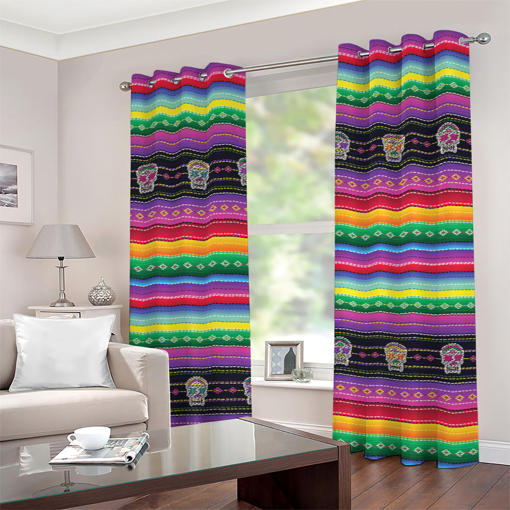 Sugar Skull Mexican Serape Pattern Print Grommet Curtains