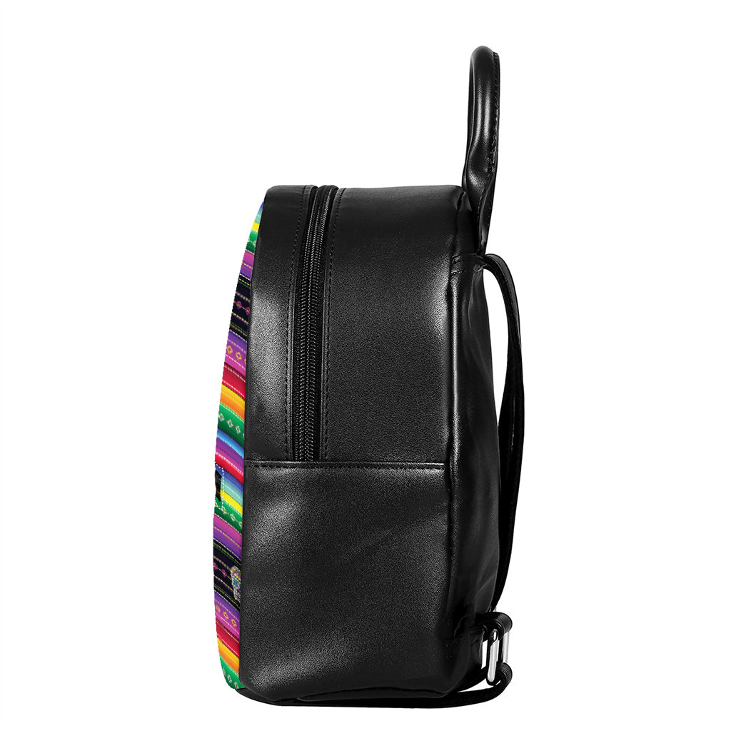 Sugar Skull Mexican Serape Pattern Print Leather Backpack