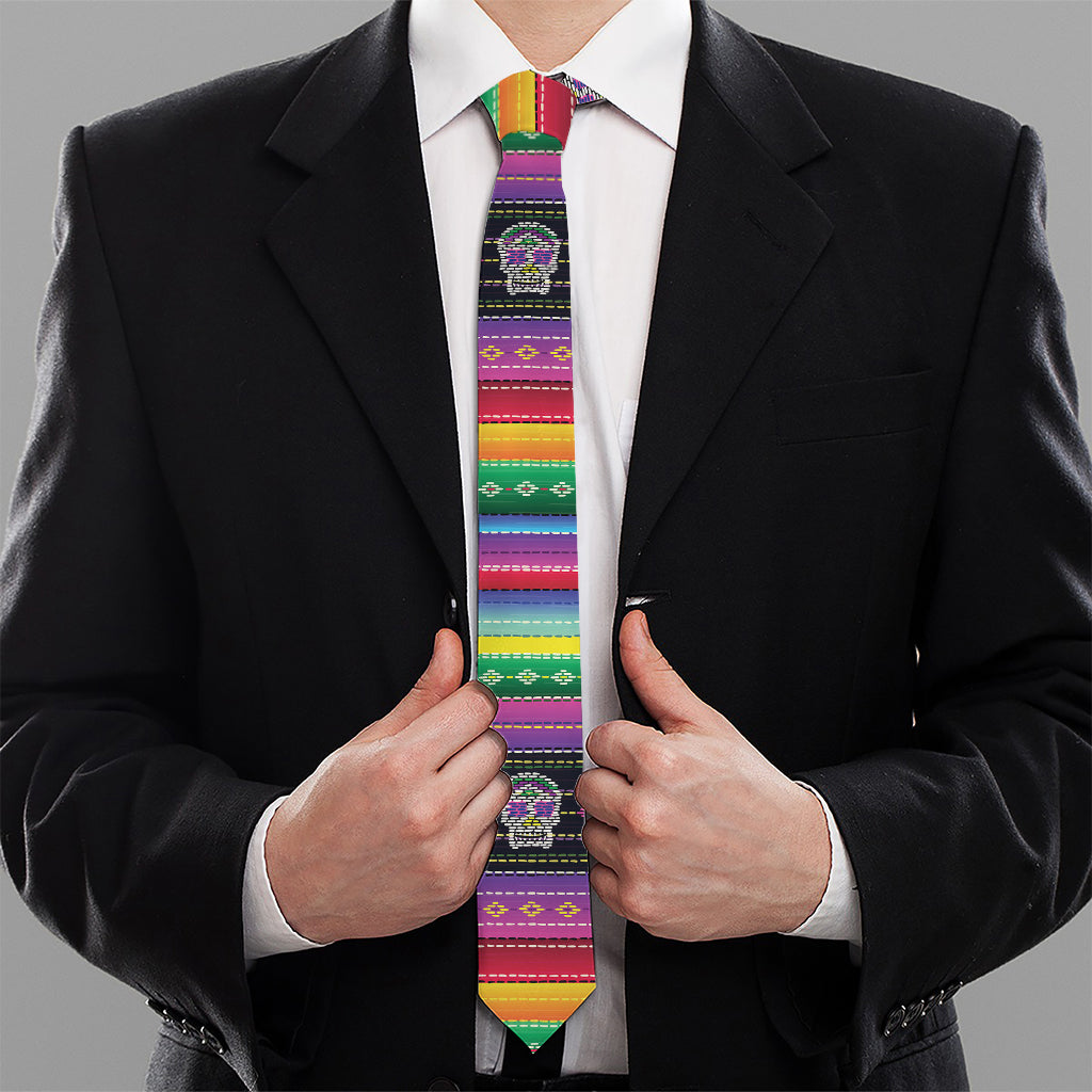 Sugar Skull Mexican Serape Pattern Print Necktie