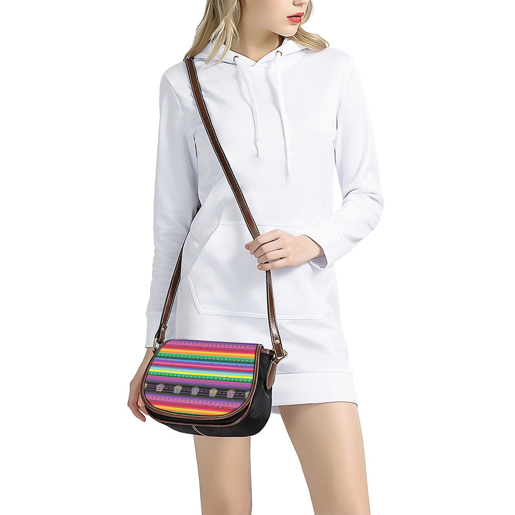 Sugar Skull Mexican Serape Pattern Print Saddle Bag