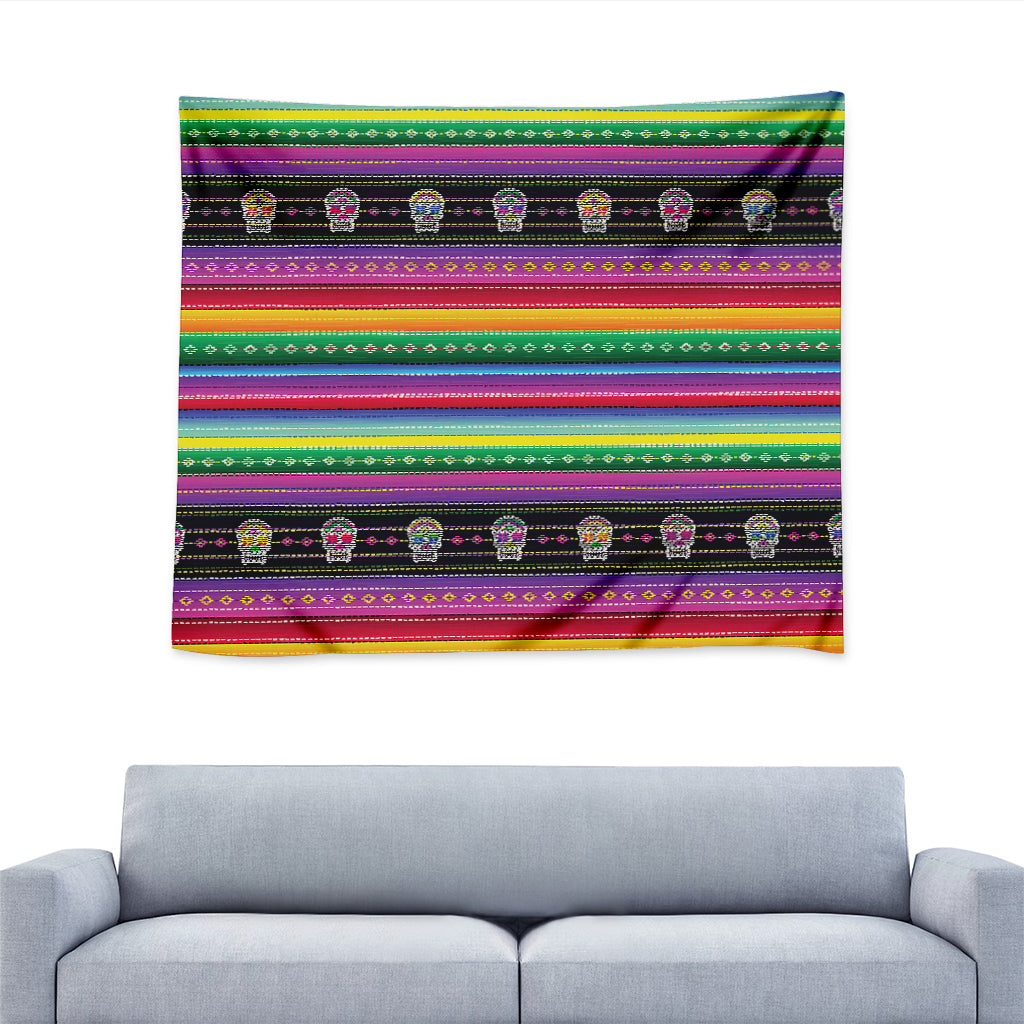 Sugar Skull Mexican Serape Pattern Print Tapestry