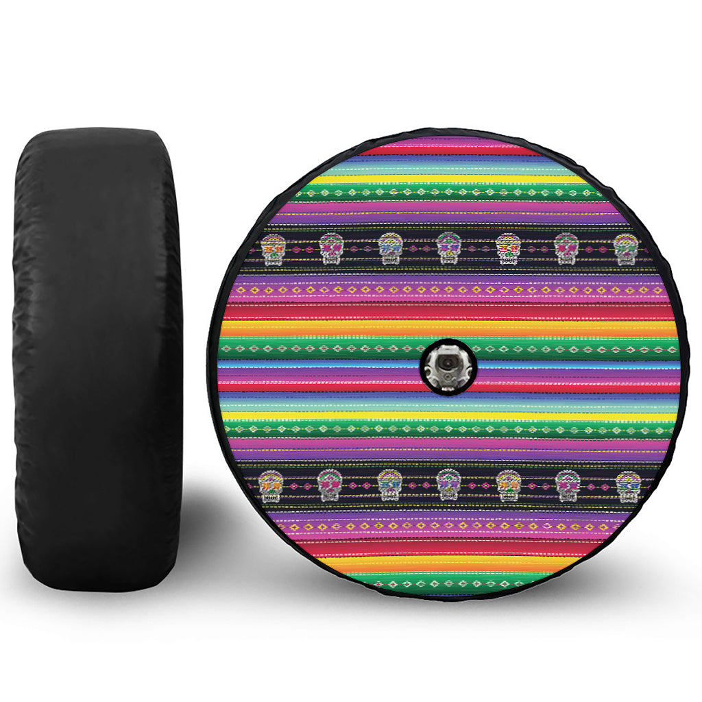 Sugar Skull Mexican Serape Pattern Print Tire Cover With Camera Hole