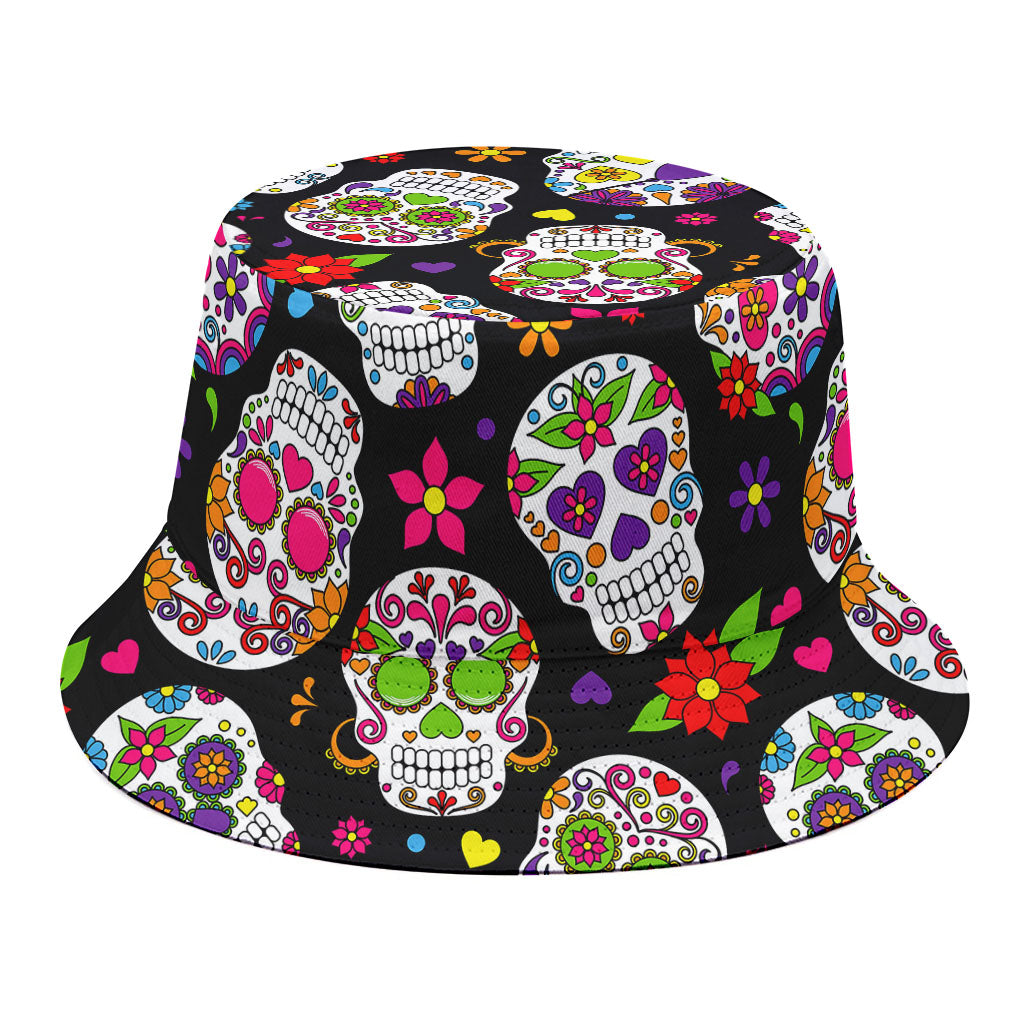 Sugar Skull Pattern Print Bucket Hat