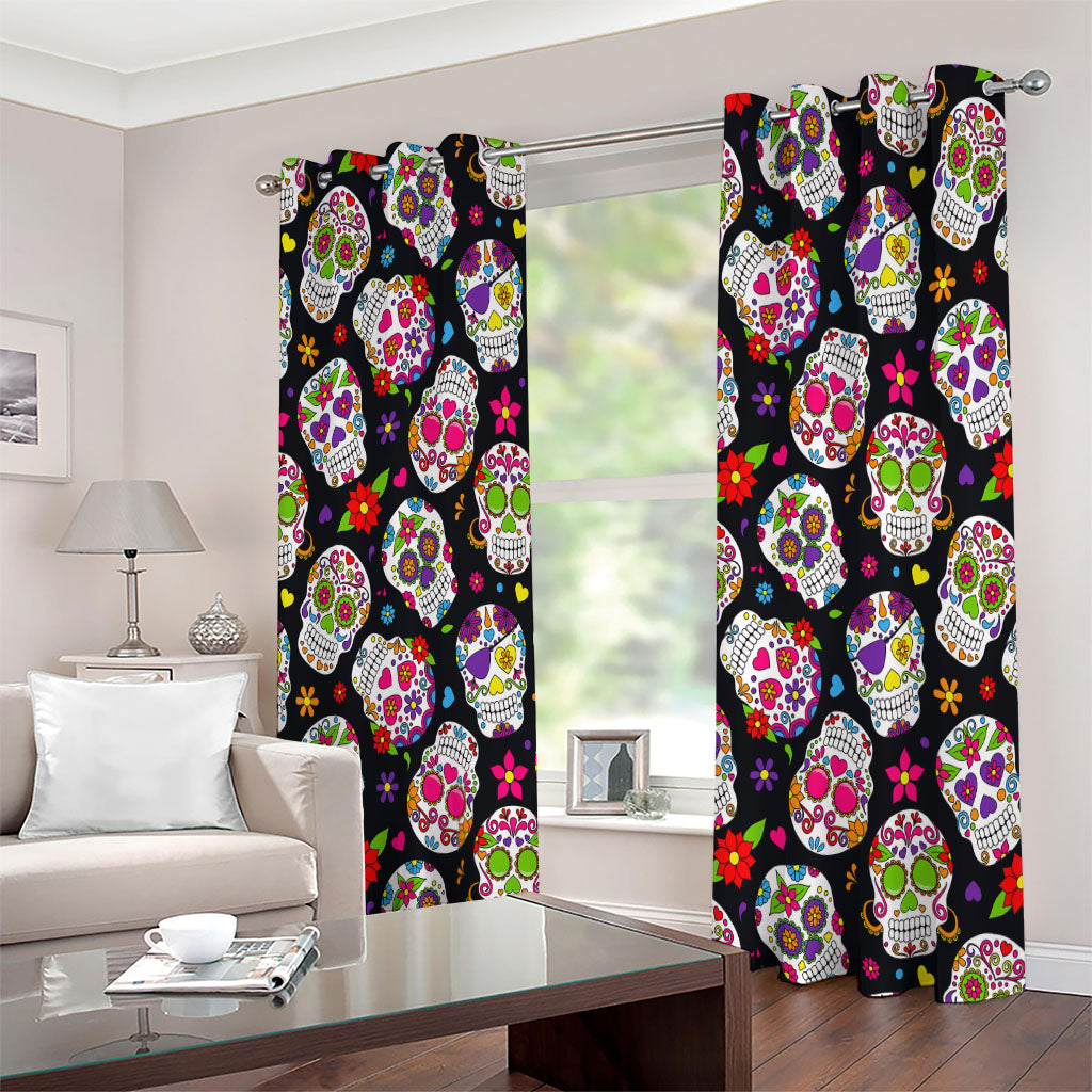 Sugar Skull Pattern Print Extra Wide Grommet Curtains