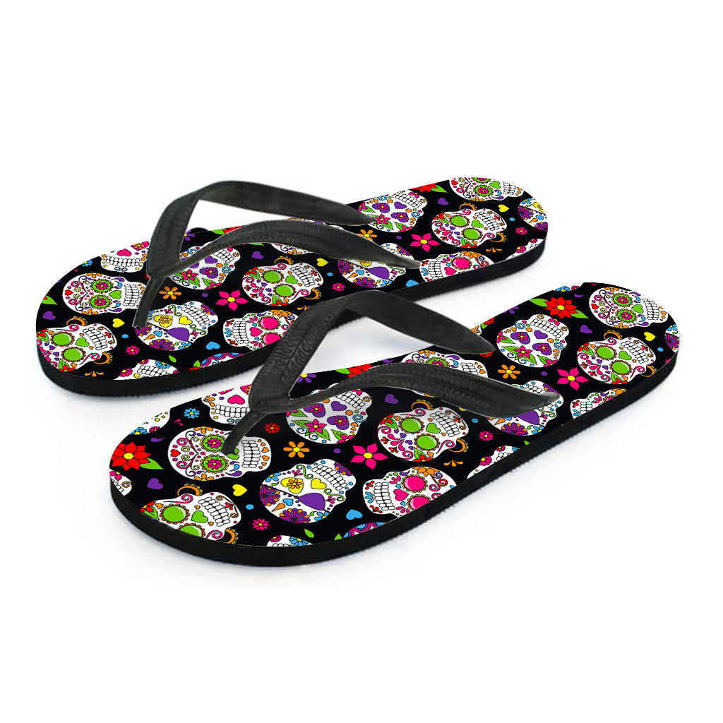 Sugar Skull Pattern Print Flip Flops