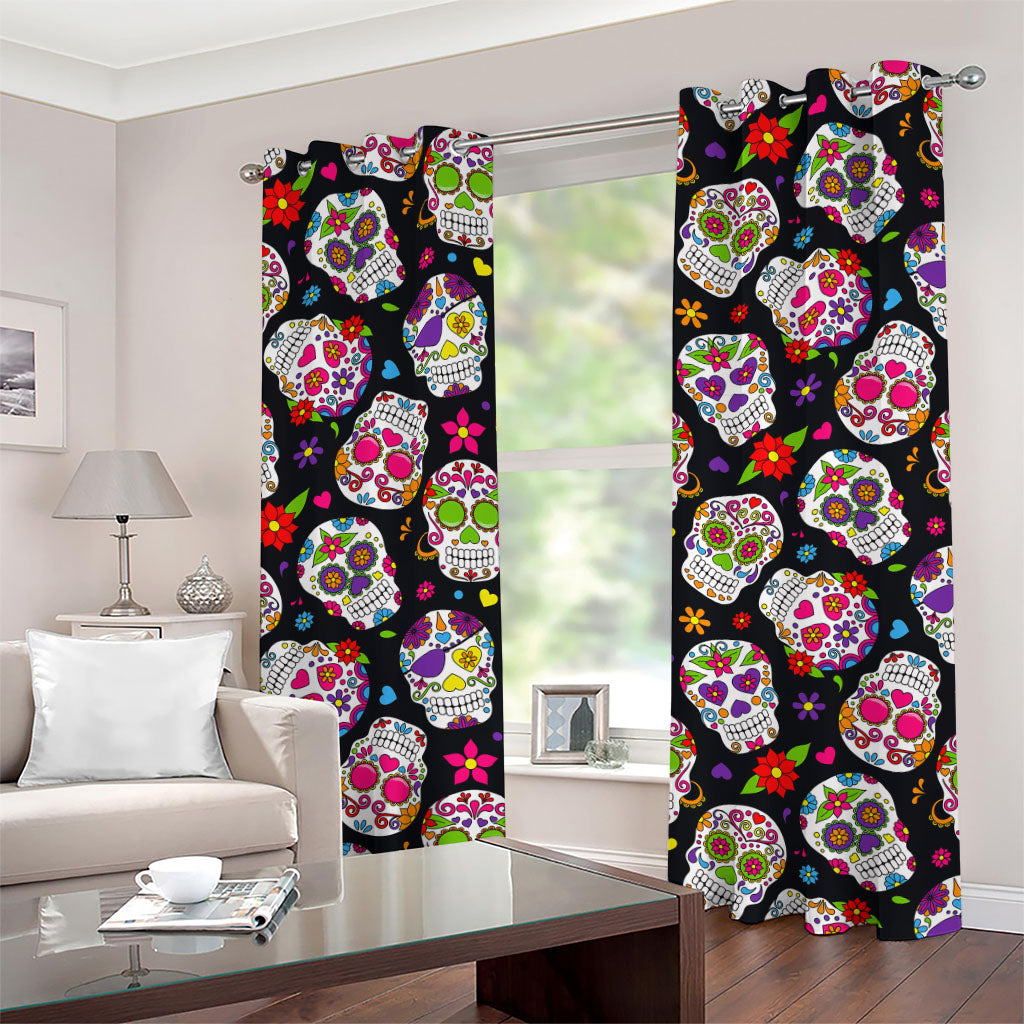 Sugar Skull Pattern Print Grommet Curtains