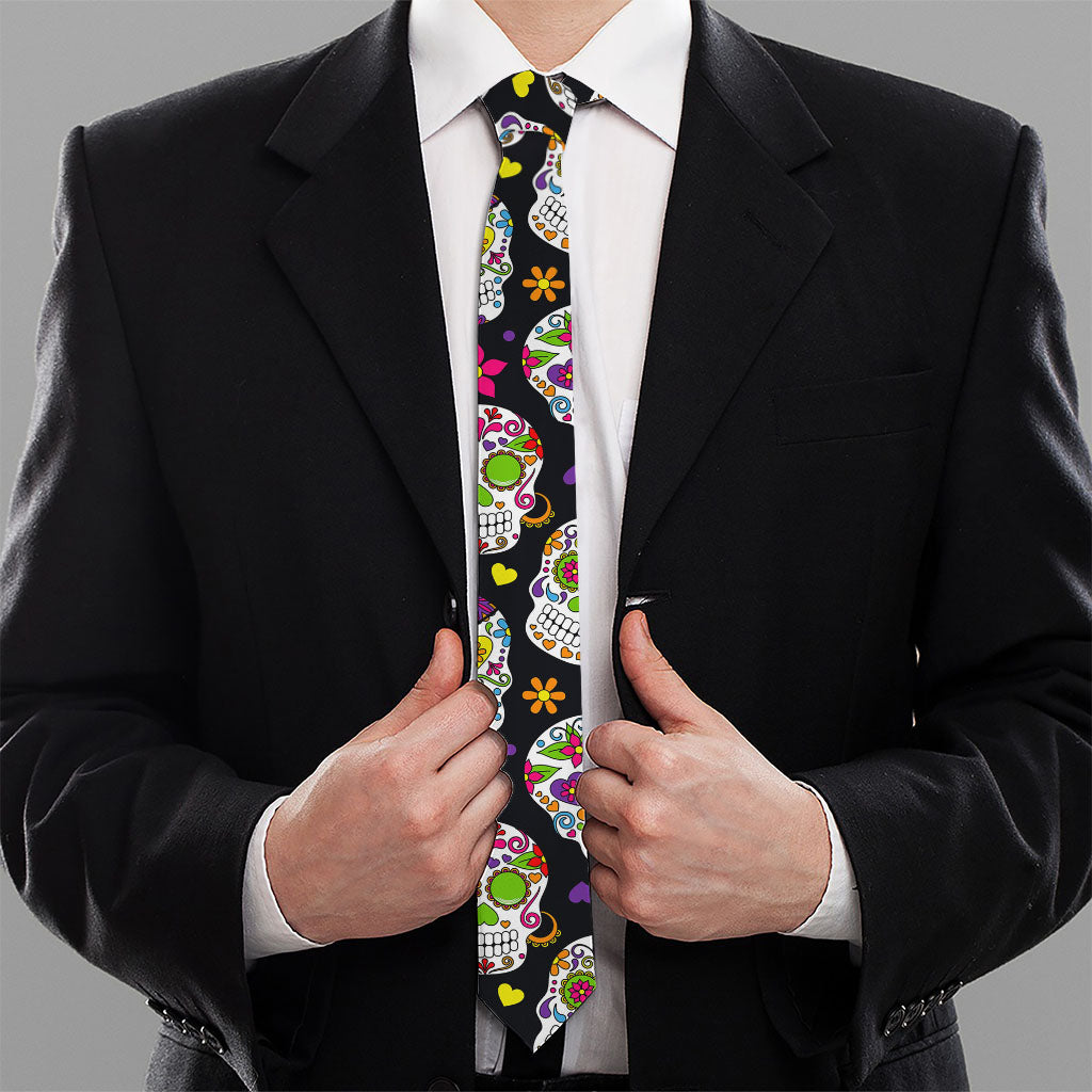 Sugar Skull Pattern Print Necktie