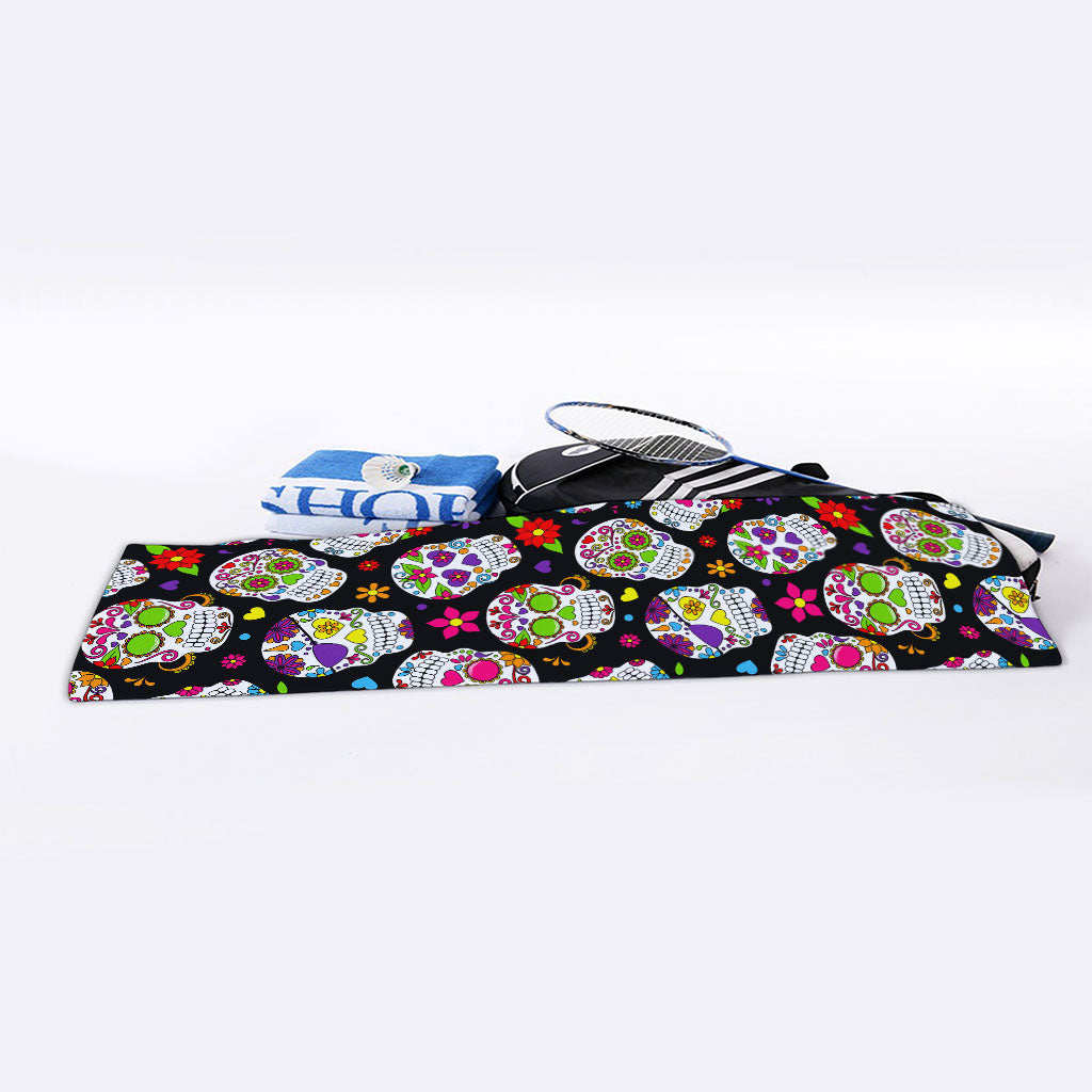 Sugar Skull Pattern Print Sports Towel