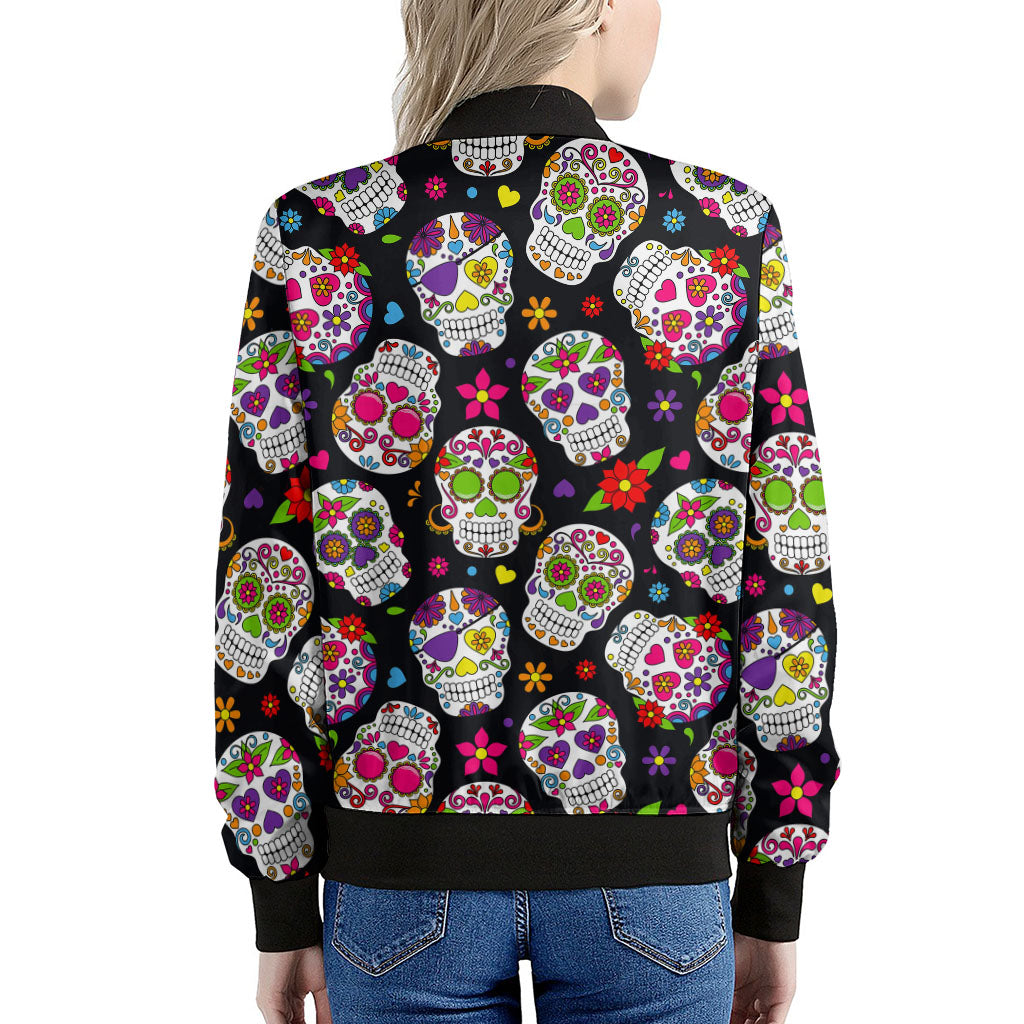 Sugar Skull Pattern Print Women's Bomber Jacket
