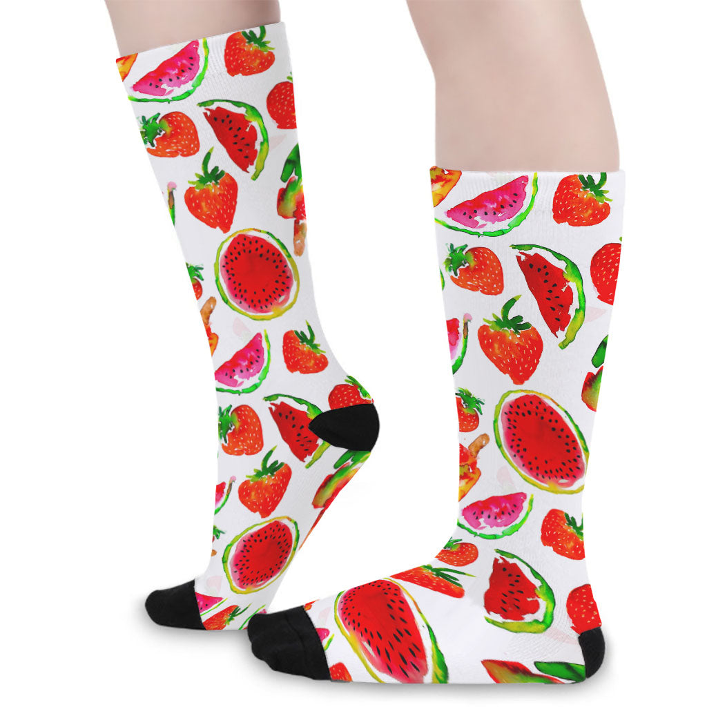 Summer Fruits Watermelon Pattern Print Long Socks
