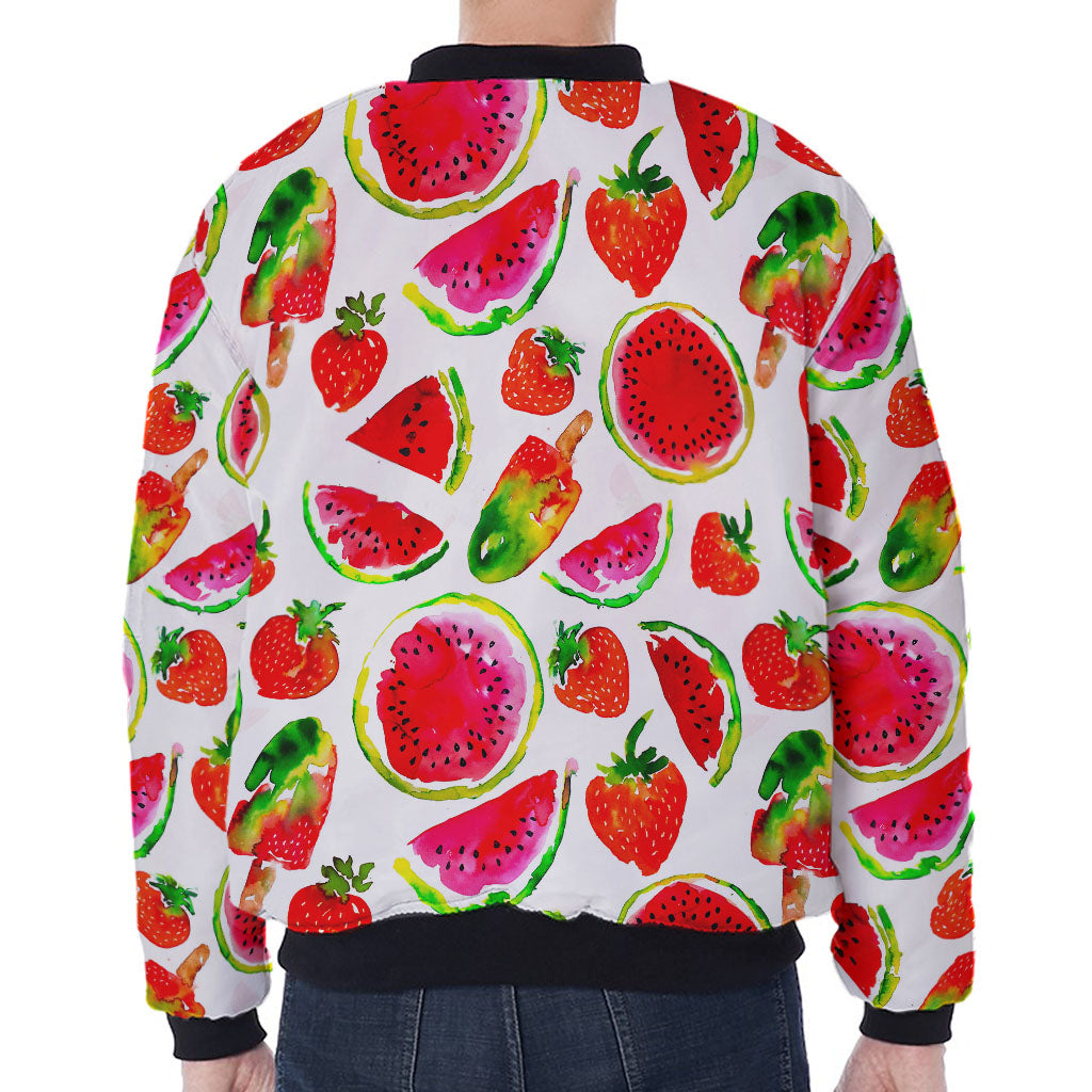 Summer Fruits Watermelon Pattern Print Zip Sleeve Bomber Jacket