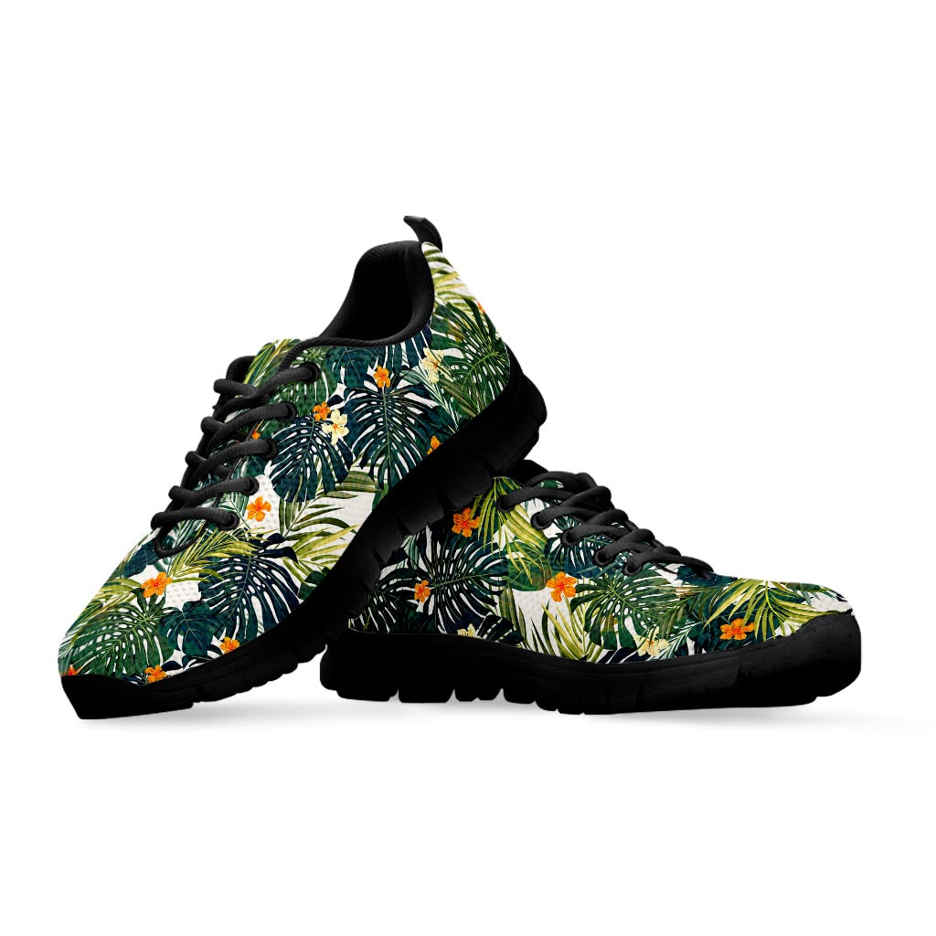 Summer Hawaiian Leaves Pattern Print Black Running Shoes