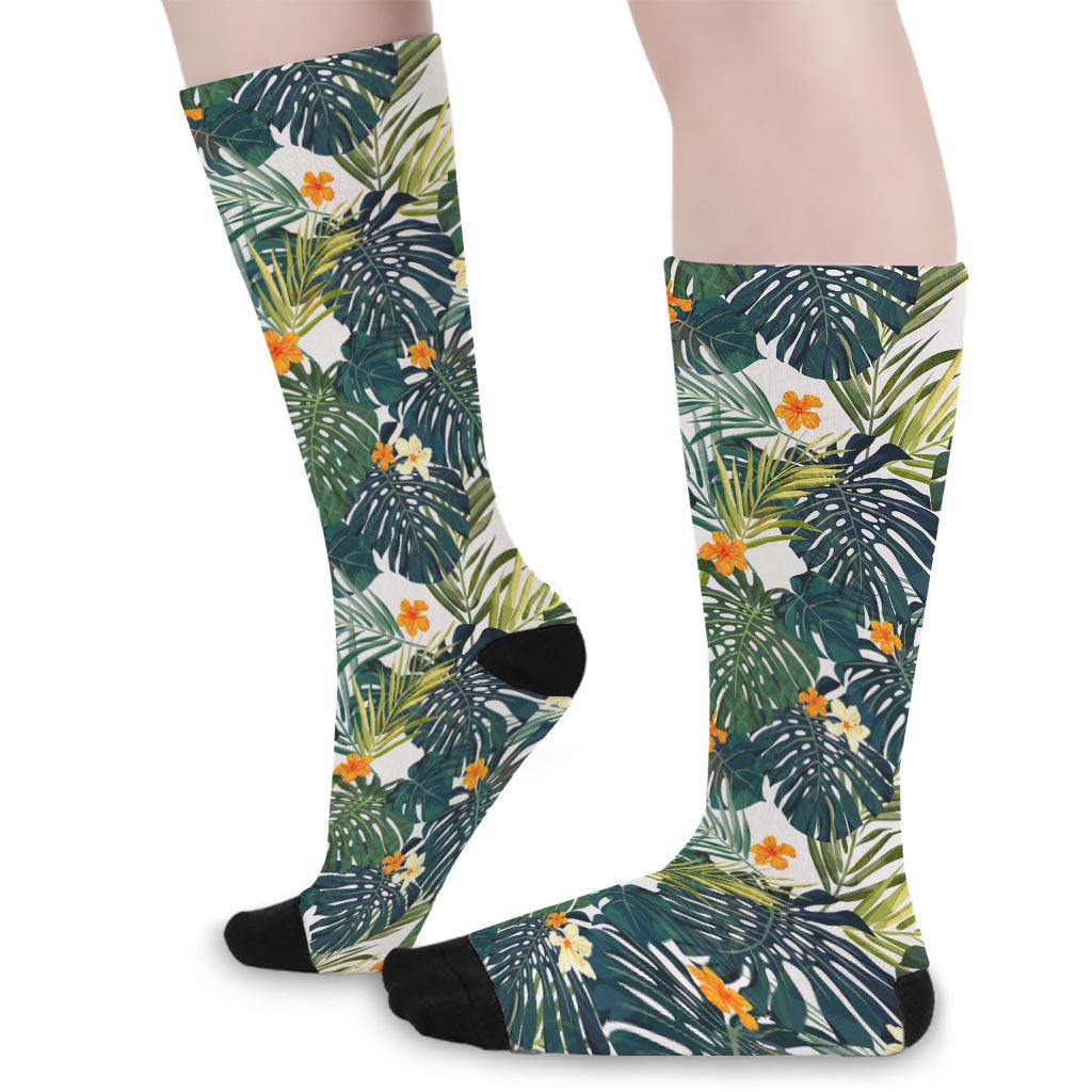 Summer Hawaiian Leaves Pattern Print Long Socks