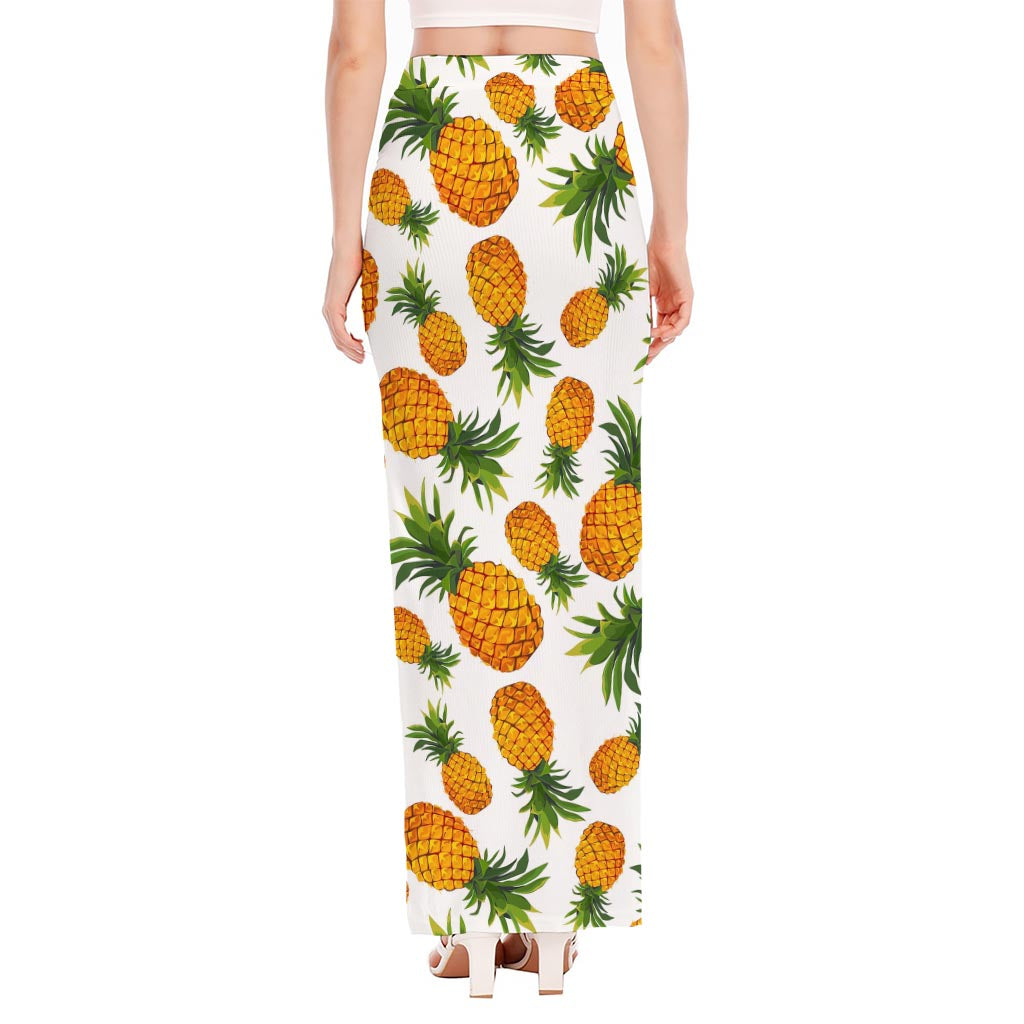 Summer Pineapple Pattern Print High Slit Maxi Skirt