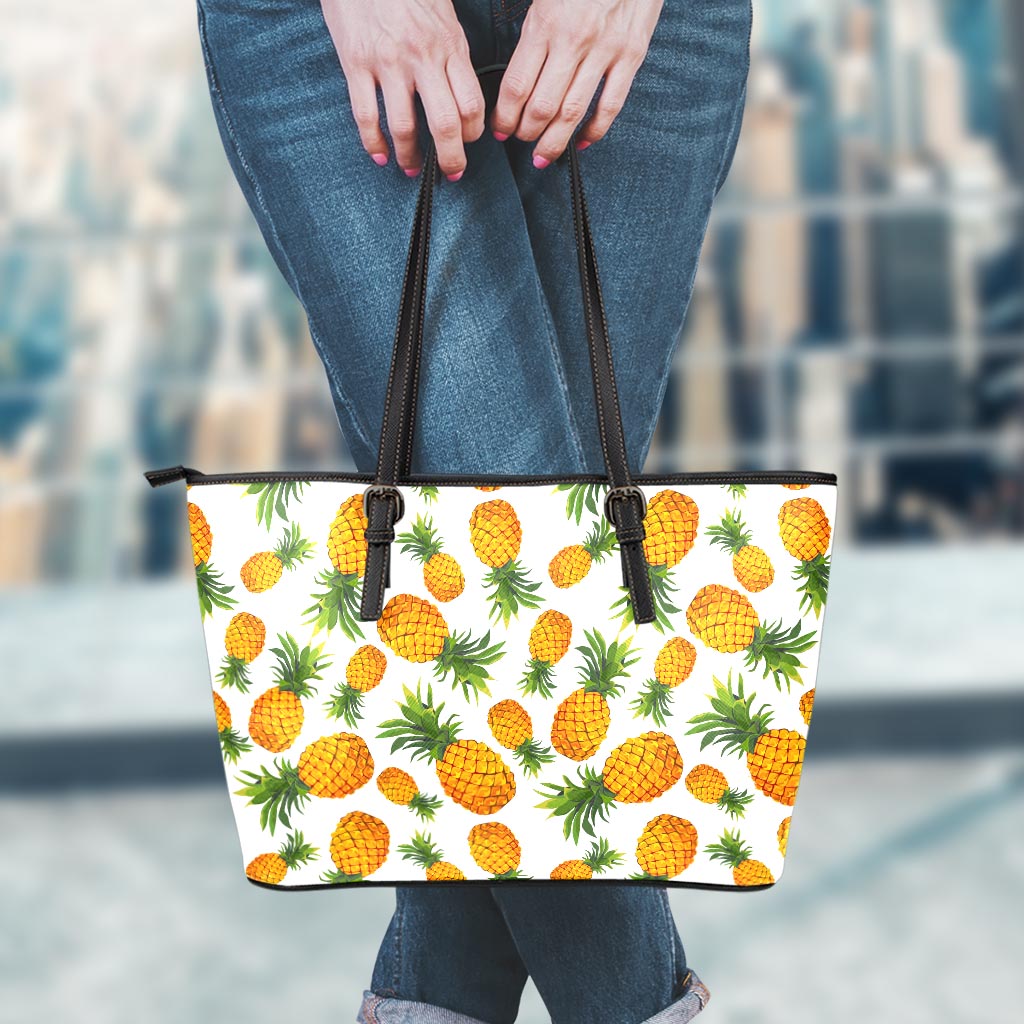 Summer Pineapple Pattern Print Leather Tote Bag