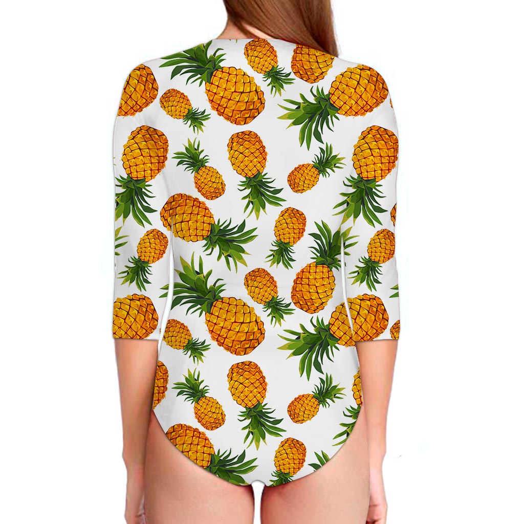 Summer Pineapple Pattern Print Long Sleeve Swimsuit