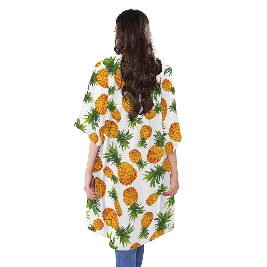 Summer Pineapple Pattern Print Open Front Beach Cover Up