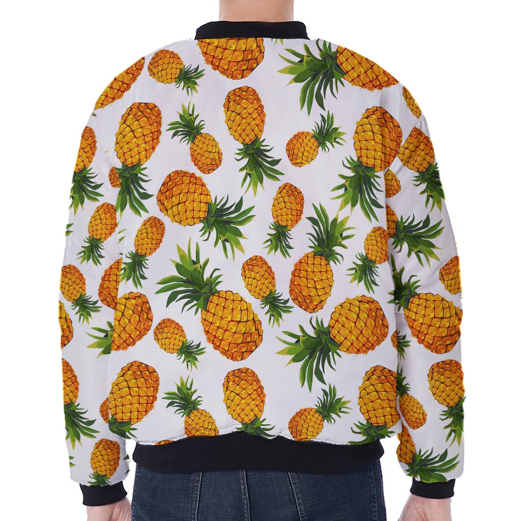 Summer Pineapple Pattern Print Zip Sleeve Bomber Jacket