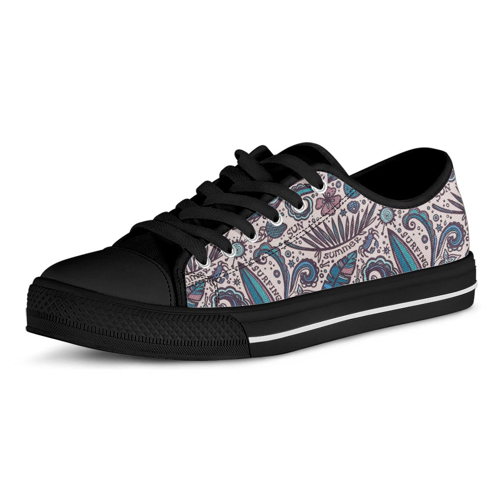 Summer Surfing Pattern Print Black Low Top Sneakers