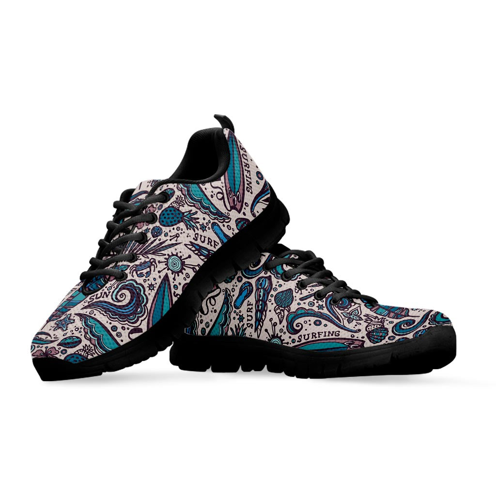 Summer Surfing Pattern Print Black Running Shoes