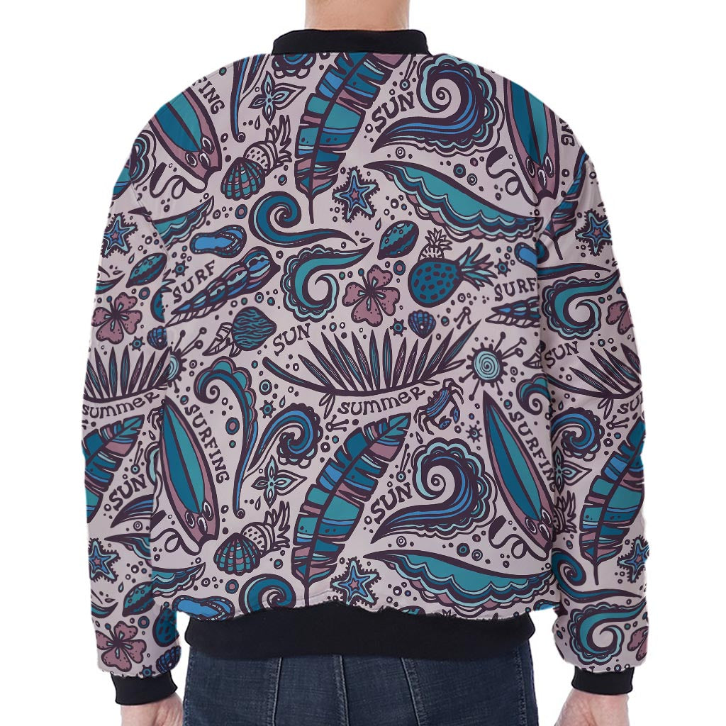 Summer Surfing Pattern Print Zip Sleeve Bomber Jacket
