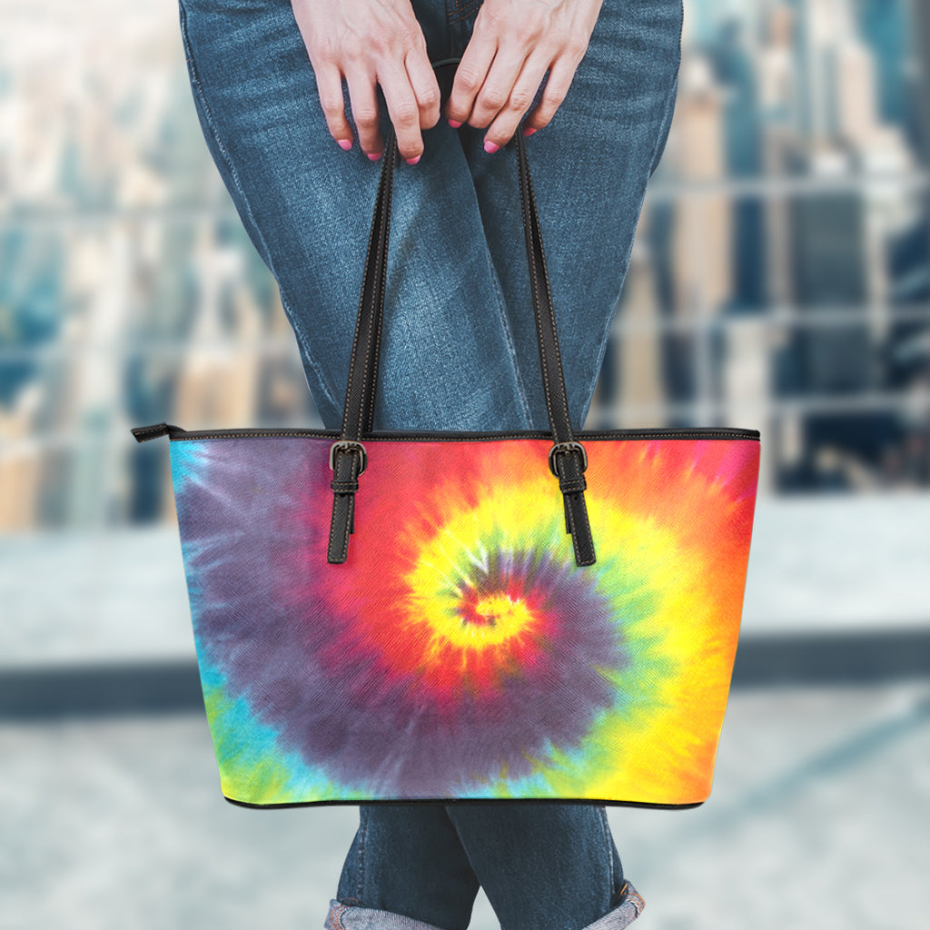 Summer Tie Dye Print Leather Tote Bag