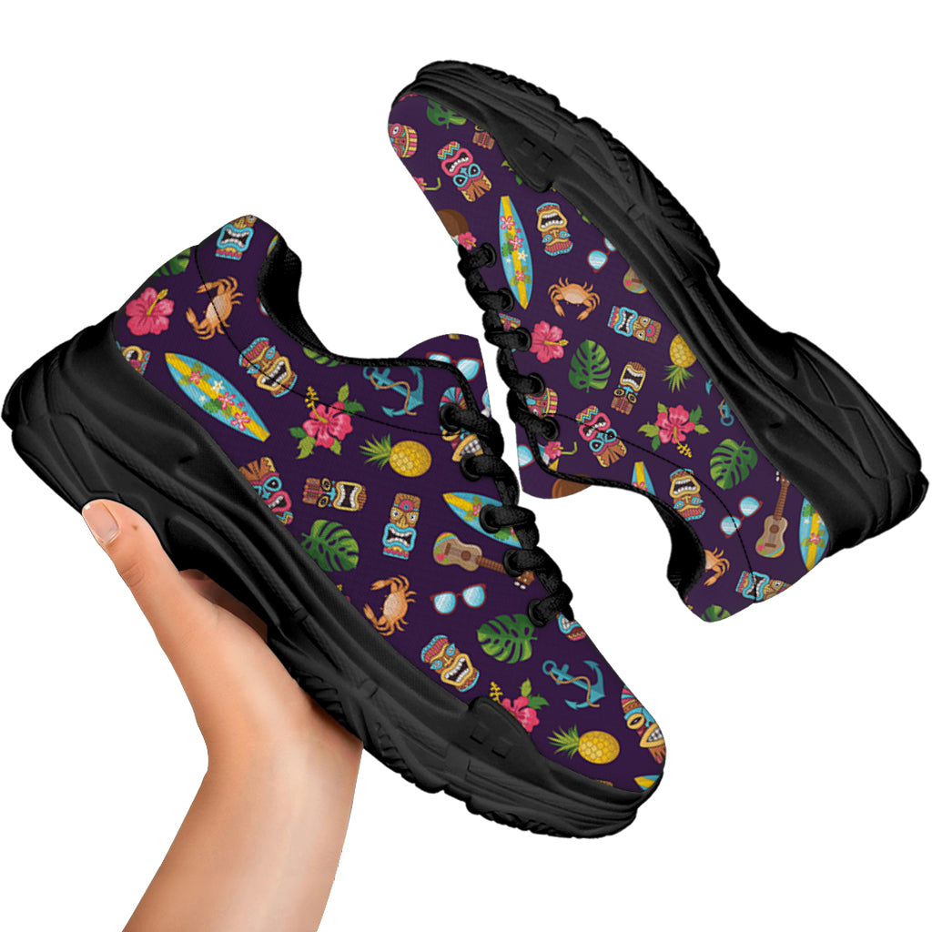 Summer Totem Pattern Print Black Chunky Shoes