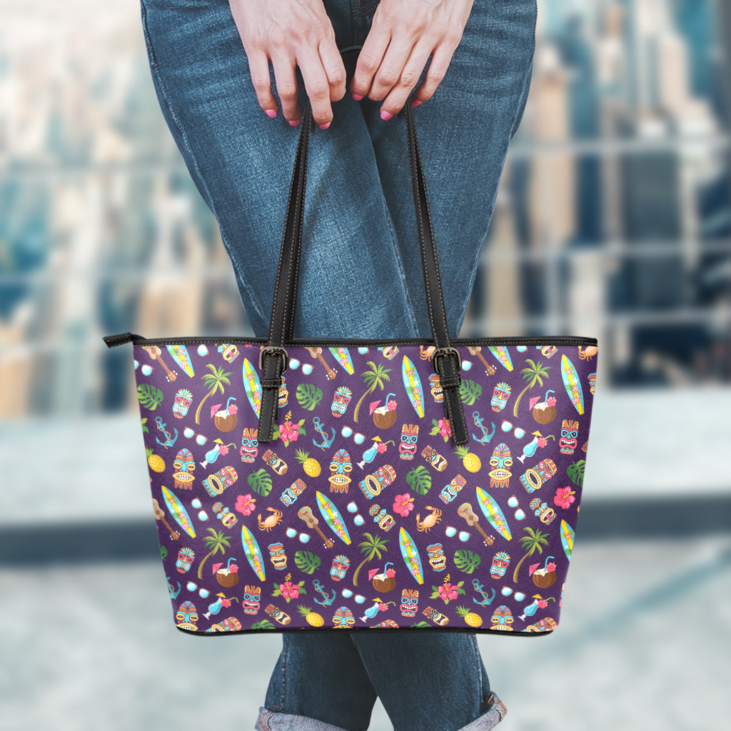 Summer Totem Pattern Print Leather Tote Bag