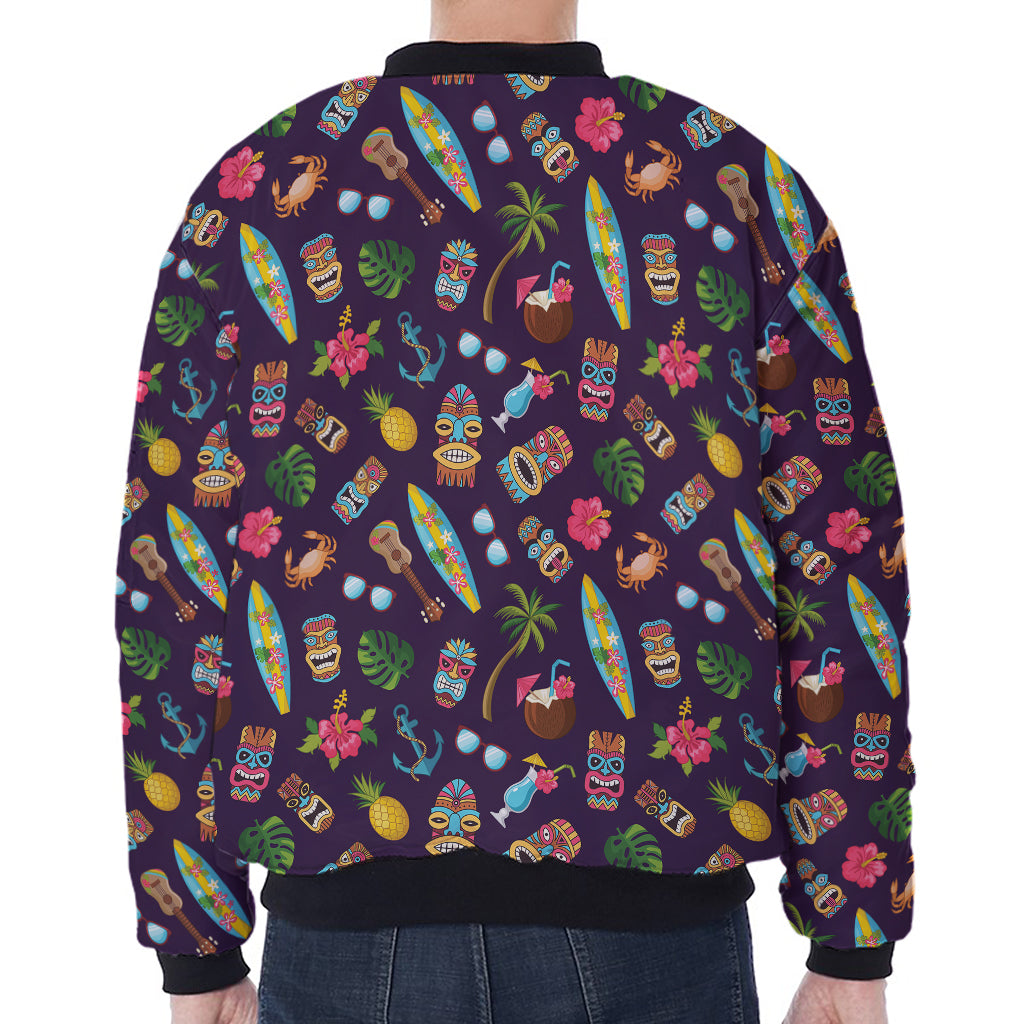 Summer Totem Pattern Print Zip Sleeve Bomber Jacket