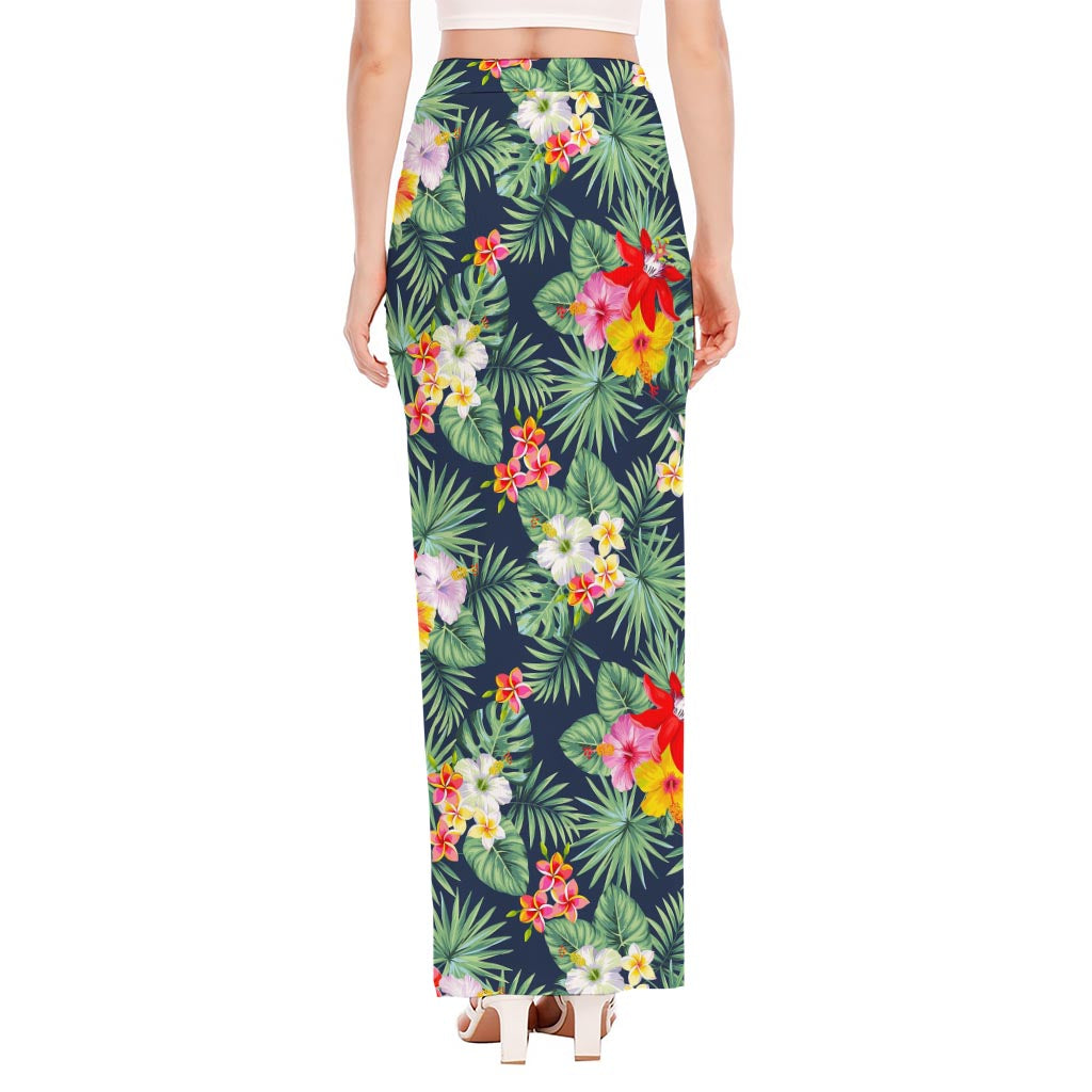 Summer Tropical Hawaii Pattern Print High Slit Maxi Skirt