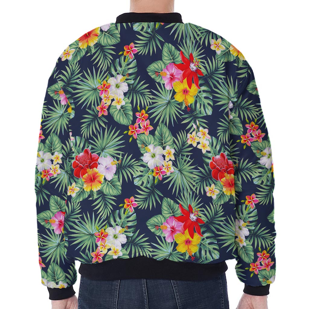 Summer Tropical Hawaii Pattern Print Zip Sleeve Bomber Jacket