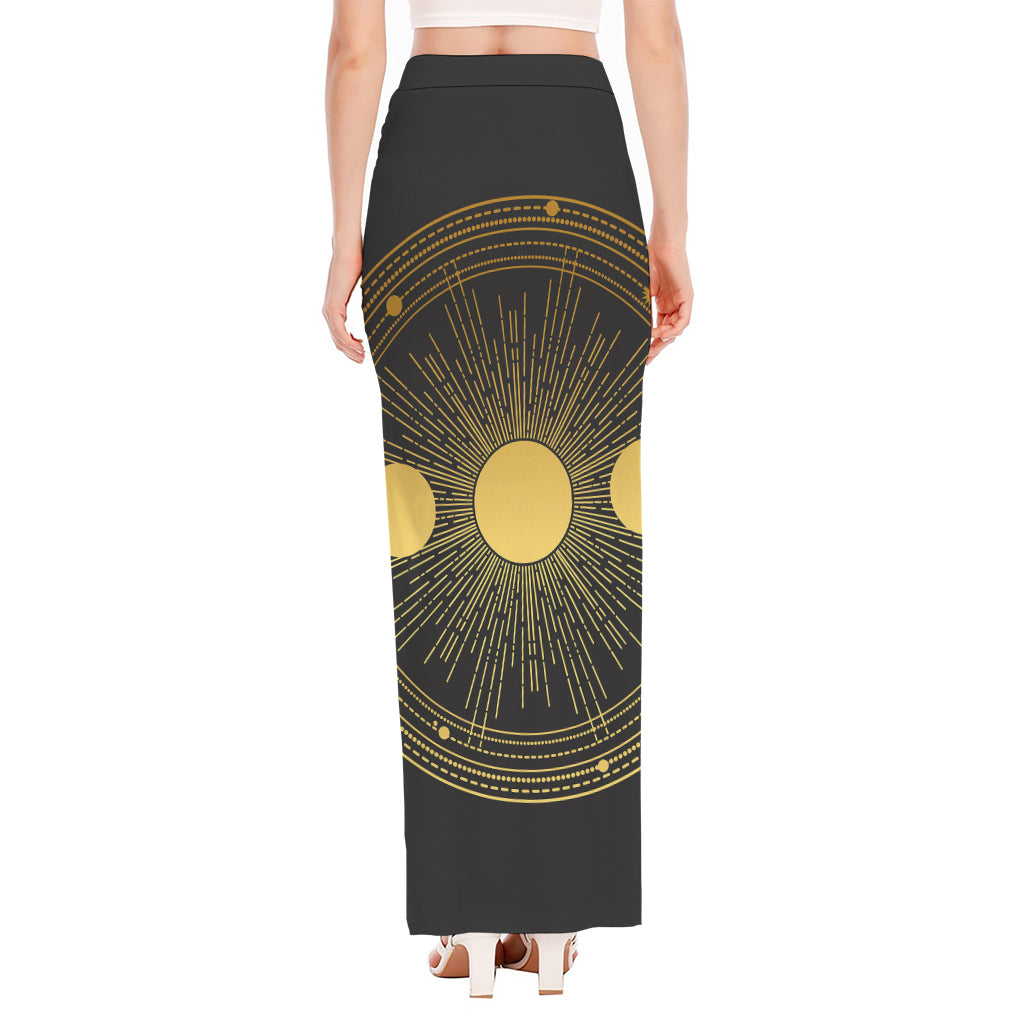 Sun And Moon Phase Print High Slit Maxi Skirt