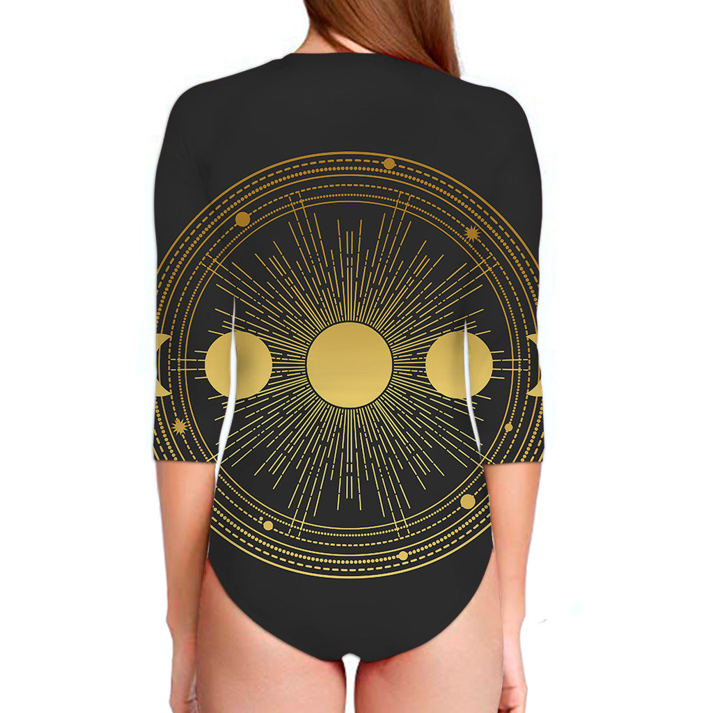 Sun And Moon Phase Print Long Sleeve Swimsuit