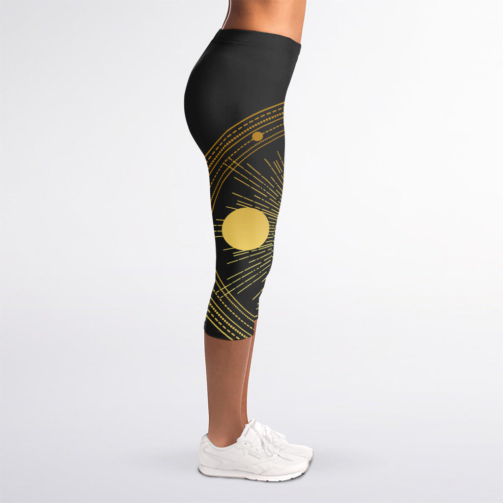 Sun And Moon Phase Print Women's Capri Leggings