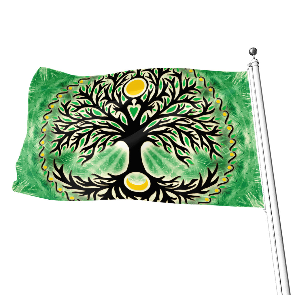 Sun And Moon Yggdrasil Print Flag