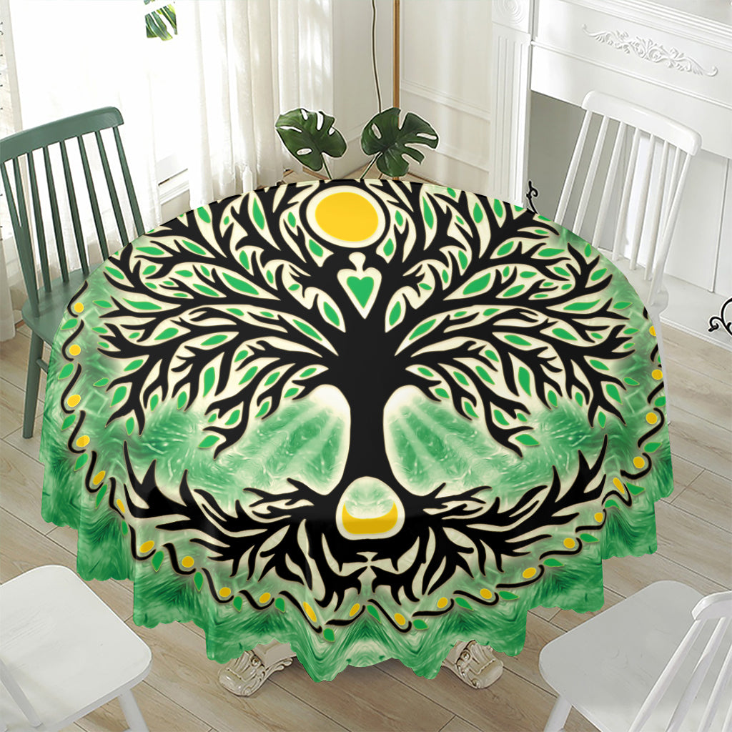 Sun And Moon Yggdrasil Print Waterproof Round Tablecloth