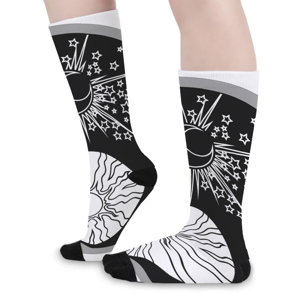 Sun And Moon Yin Yang Print Long Socks