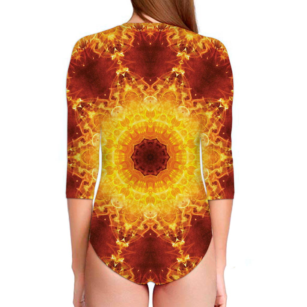Sun Fire Kaleidoscope Print Long Sleeve Swimsuit