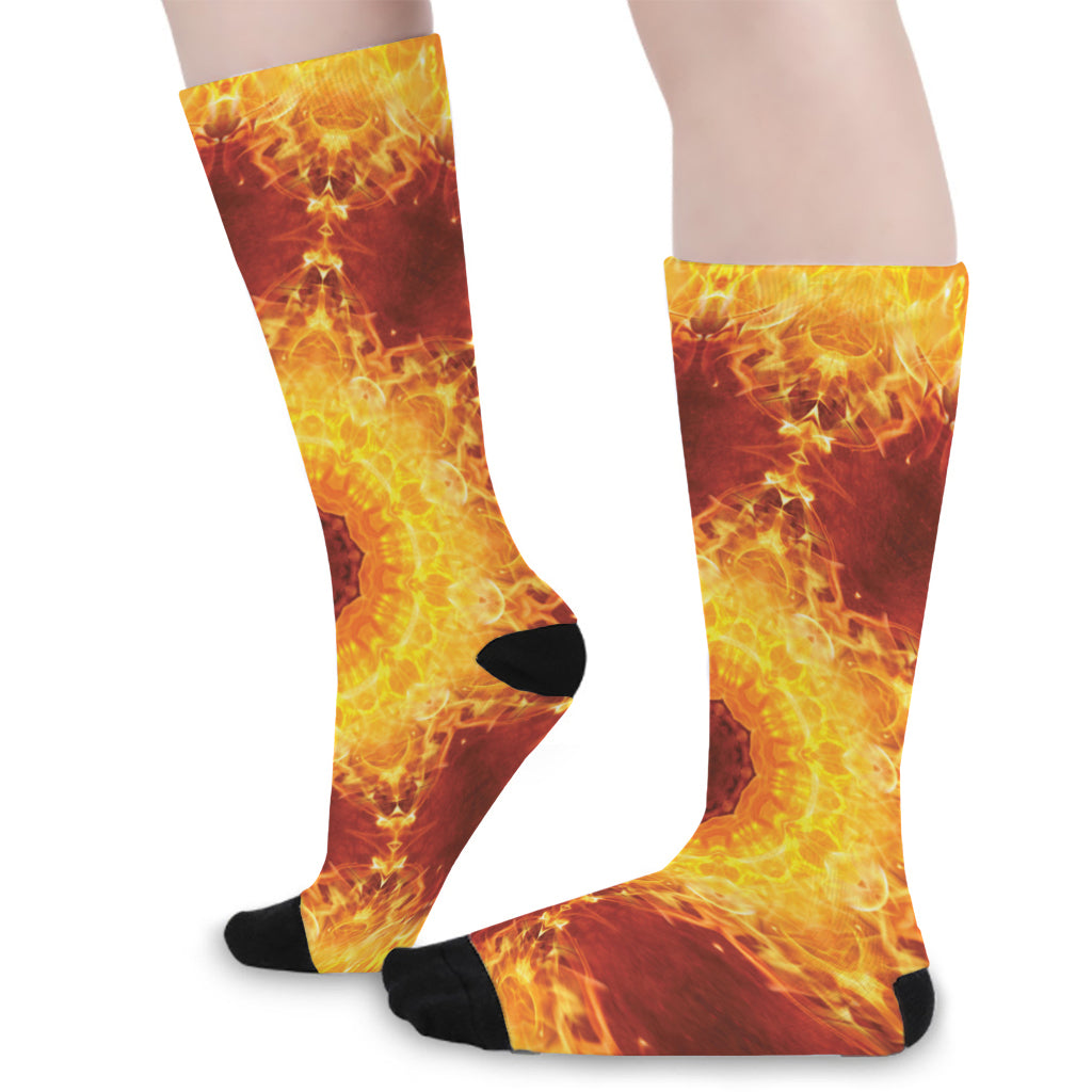 Sun Fire Kaleidoscope Print Long Socks