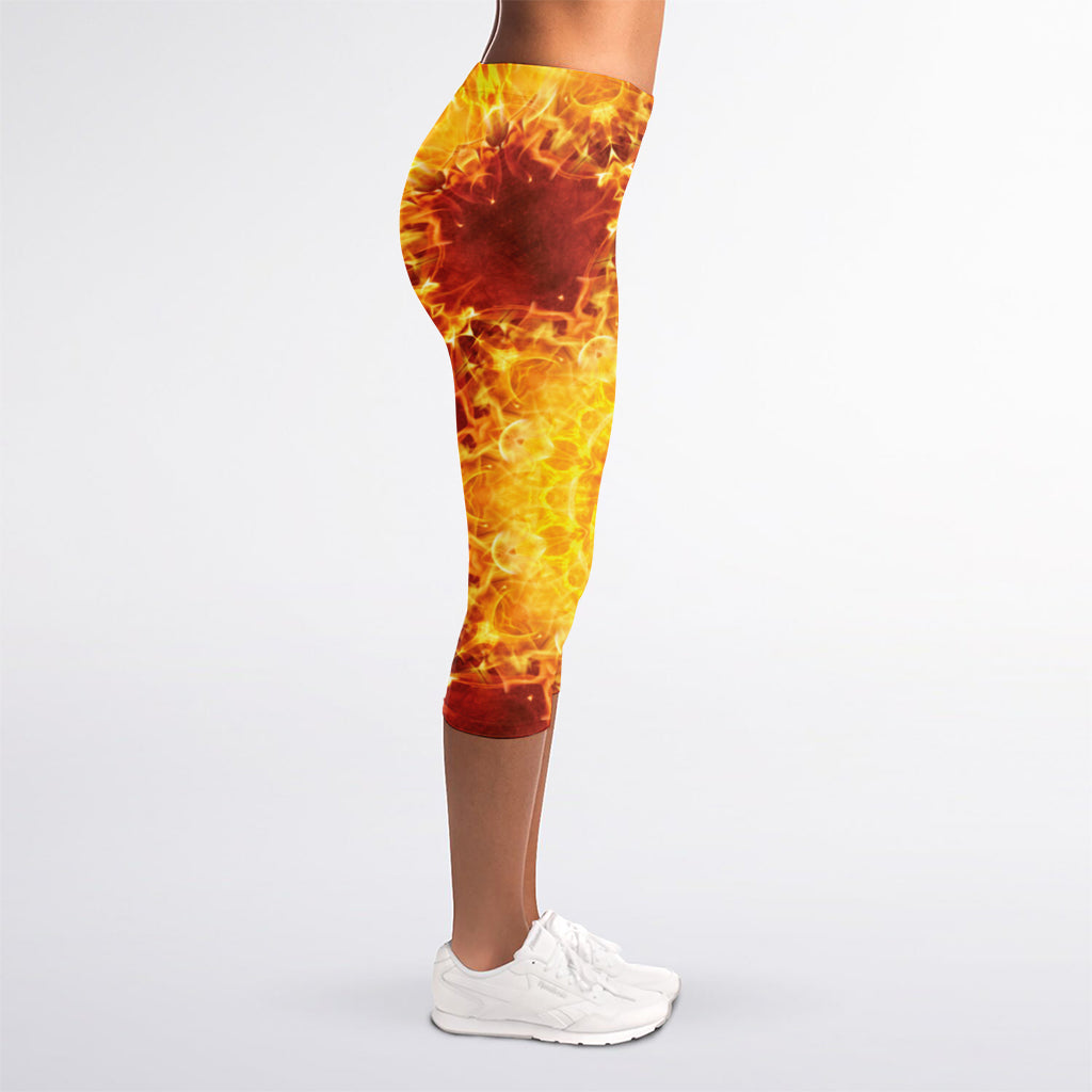 Sun Fire Kaleidoscope Print Women's Capri Leggings