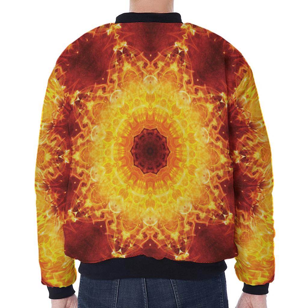 Sun Fire Kaleidoscope Print Zip Sleeve Bomber Jacket