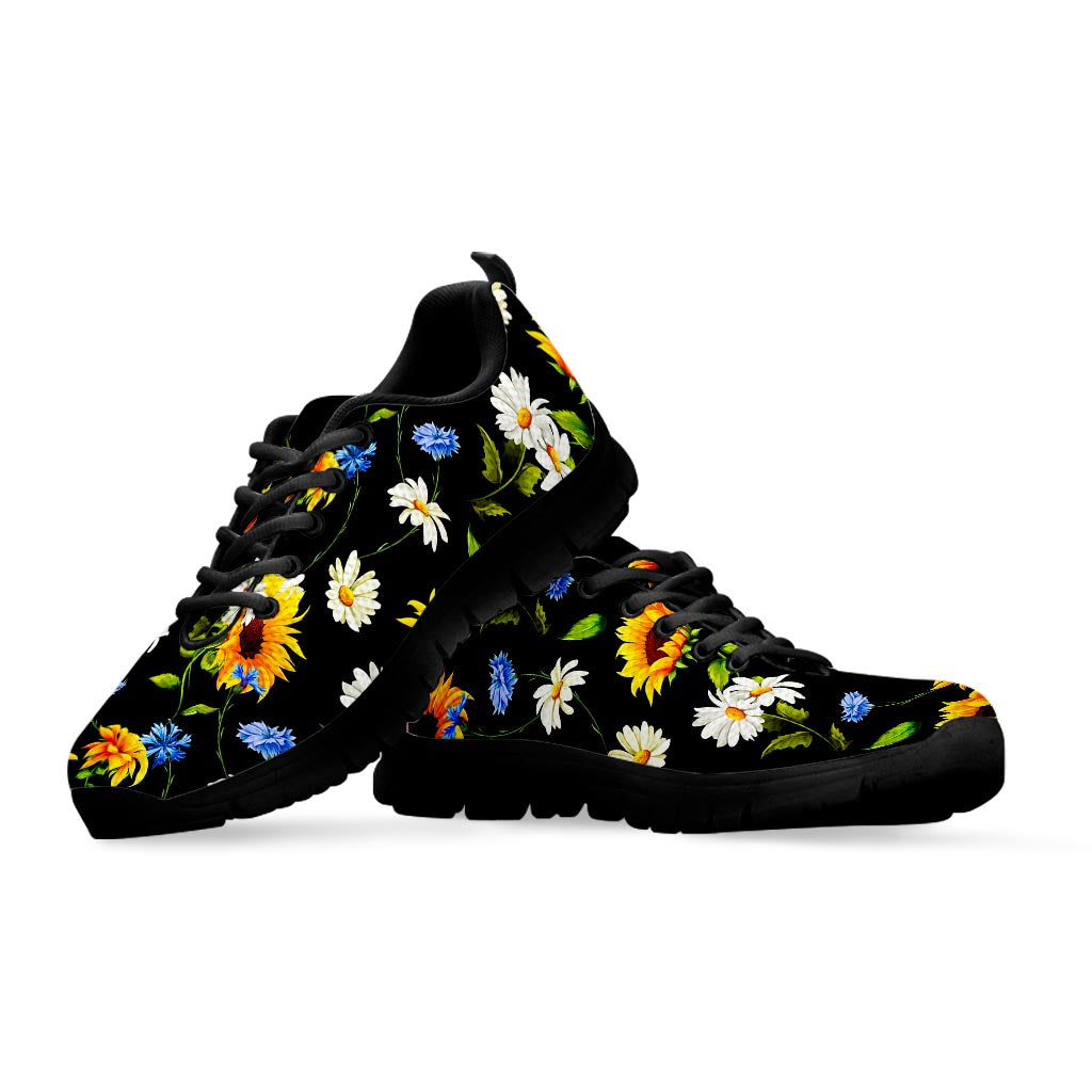 Sunflower Chamomile Pattern Print Black Running Shoes