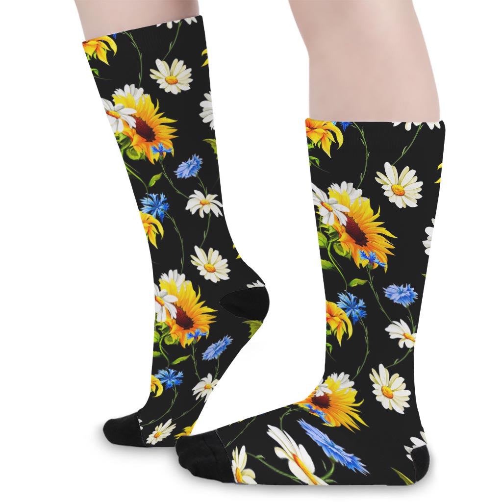 Sunflower Chamomile Pattern Print Long Socks