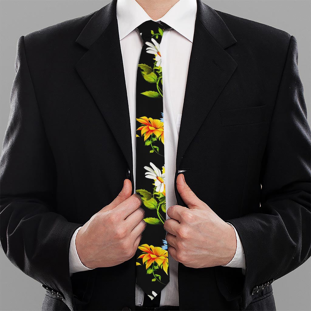 Sunflower Chamomile Pattern Print Necktie
