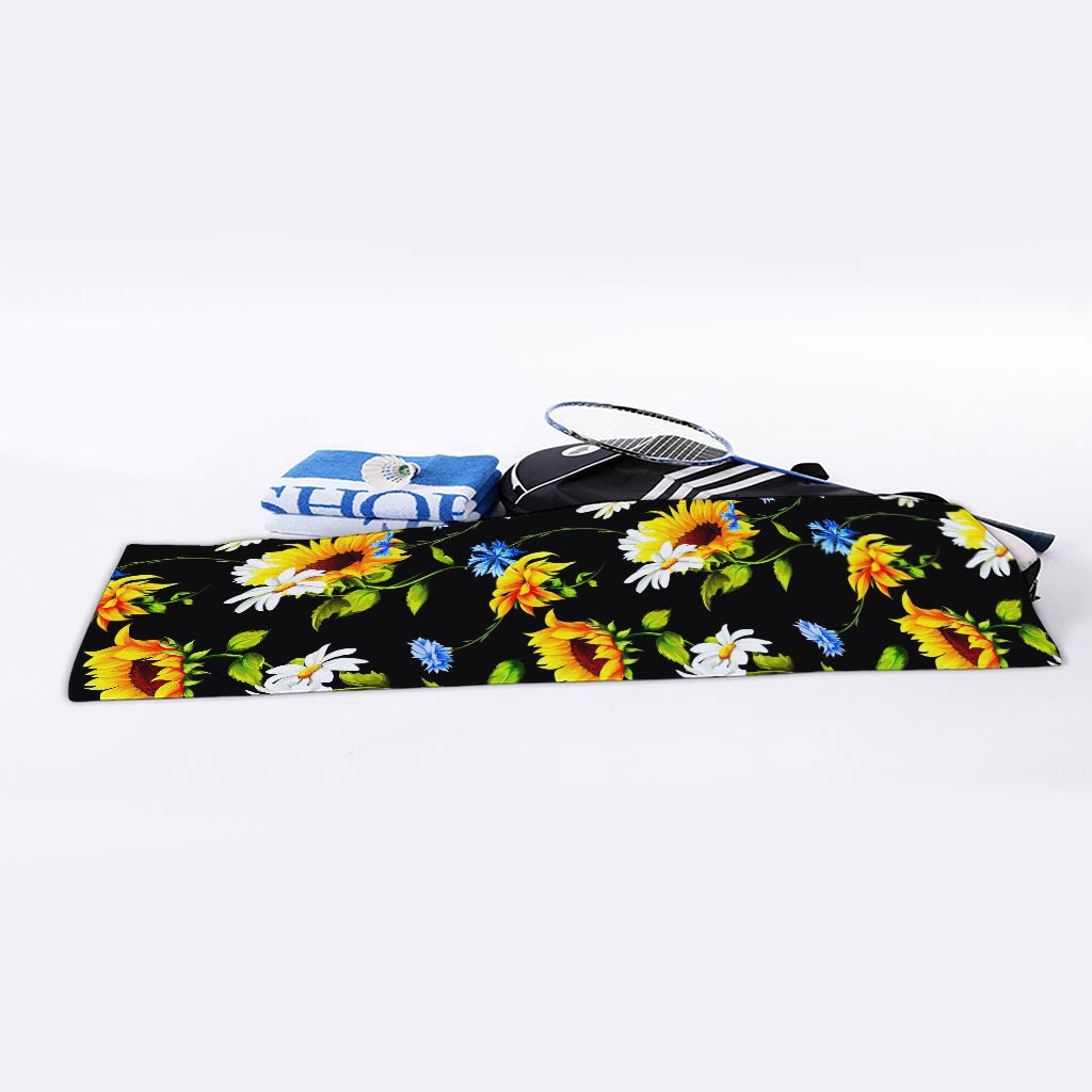 Sunflower Chamomile Pattern Print Sports Towel