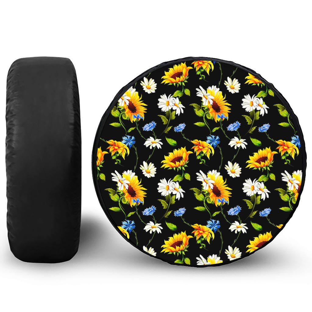 Sunflower Chamomile Pattern Print Tire Cover