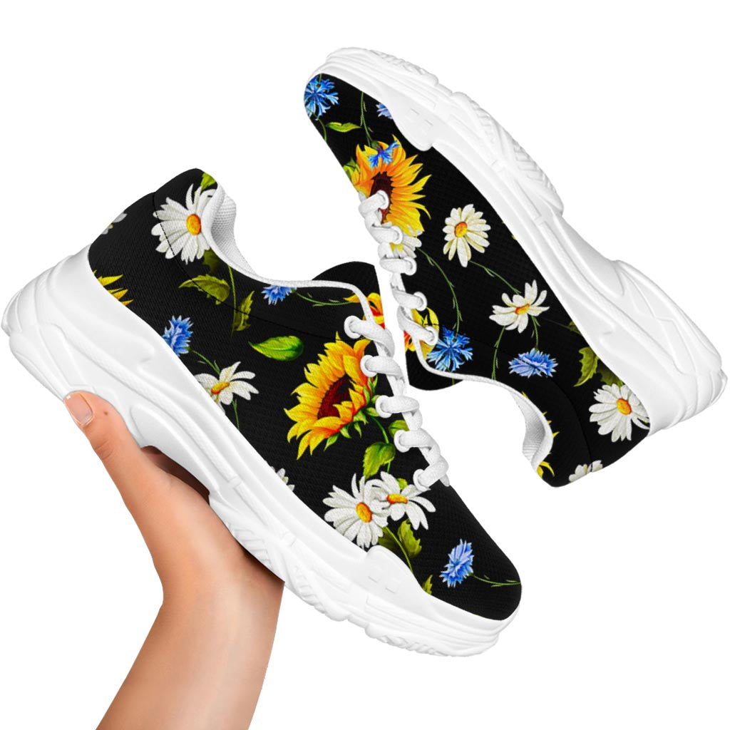 Sunflower Chamomile Pattern Print White Chunky Shoes