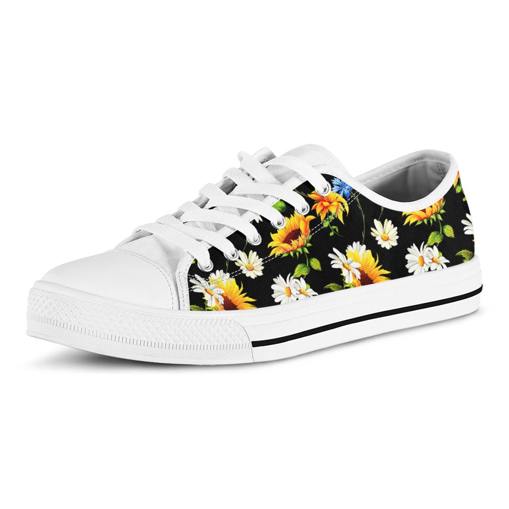 Sunflower Chamomile Pattern Print White Low Top Sneakers
