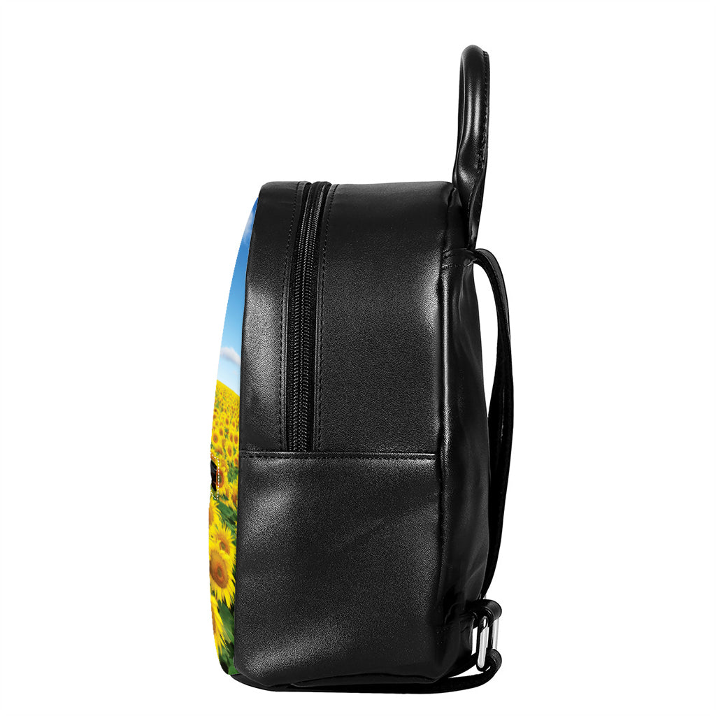 Sunflower Field Print Leather Backpack